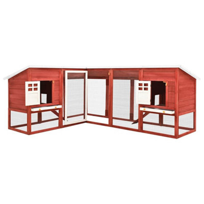 Durable Outdoor Rabbit Hutch with Run Red and White Solid Fir Wood
