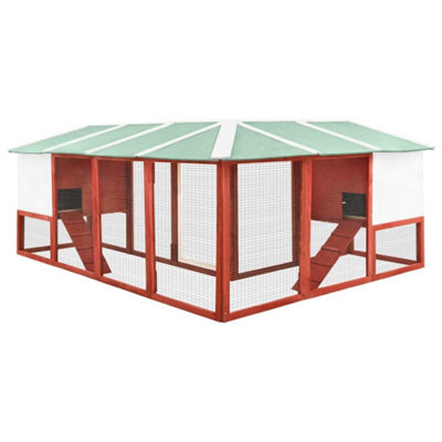 Durable Outdoor Rabbit Hutch with Run Red and White Solid Fir Wood