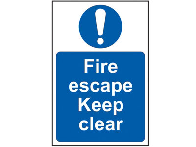 Vsafety Gebotsschild 'Fire Escape Keep Clear' – Selbstklebend, 150x200 Mm, Blau