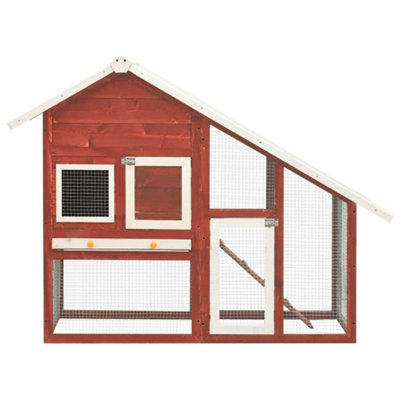 Durable Rabbit Hutch Red and White 140x63x120 cm Solid Firwood