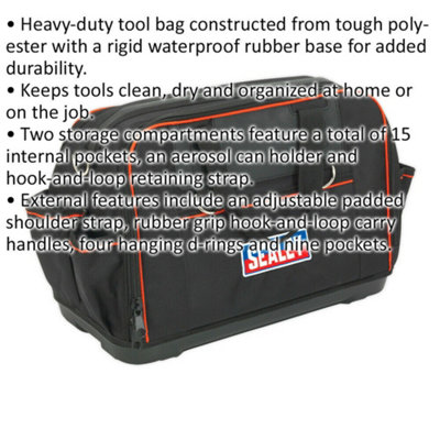 Durable Red Tool Bag with Multiple Pockets and Padded Base - 500 x 240 x 320mm