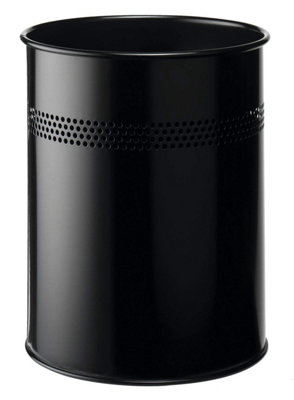 Durable Round Metal Perforated Waste Bin - Scratch Resistant Steel - 15L Black