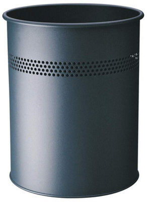 Durable Round Metal Perforated Waste Bin - Scratch Resistant Steel - 15L Grey