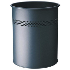 Durable Round Metal Perforated Waste Bin - Scratch Resistant Steel - 15L Grey