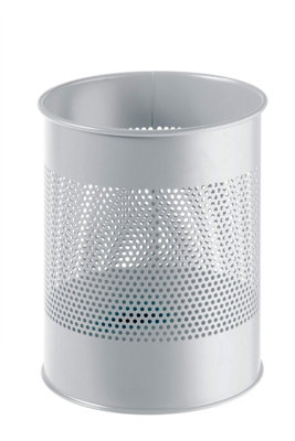 Durable Round Metal Perforated Waste Bin - Scratch Resistant Steel - 15L Grey