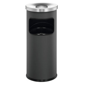 Durable Round Metal Waste Bin with Fire Extinguishing Ashtray - 17L - Grey