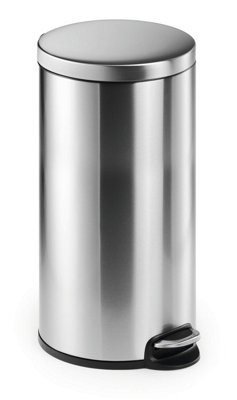 Durable Round Stainless Steel Pedal Bin - 30 Litre - Silver