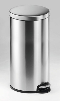 Durable Round Stainless Steel Pedal Bin - 30 Litre - Silver