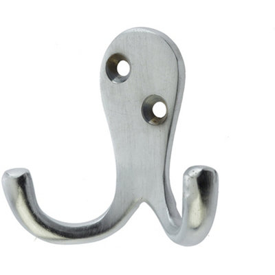 Durable Satin Chrome Double Robe Hook - 53mm Premium Quality - Wall Mounted Clothing Hook