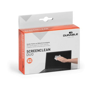 Durable SCREENCLEAN DUO Biodegradable Wet & Dry Screen Cleaning Wipes - 10 Pairs