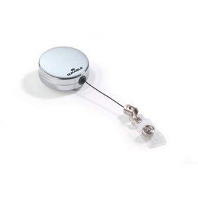Durable Secure Retractable Chrome Badge Reels for ID & Keys - 10 Pack - Silver