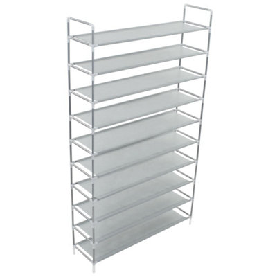 Durable Shoe Rack with 10 Shelves Metal and Non-woven Fabric Silver