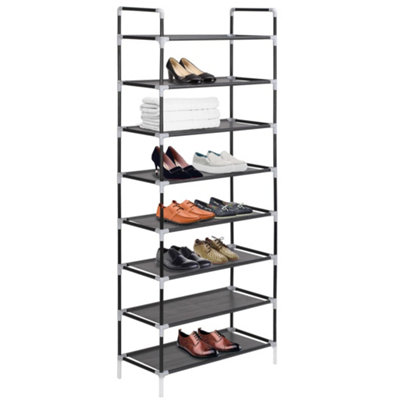 Durable Shoe Rack with 8 Shelves Metal and Non-woven Fabric Black