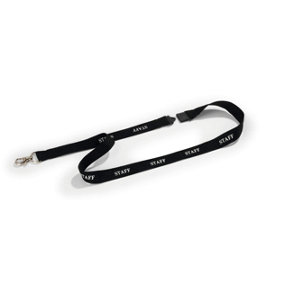 Durable Soft Textile STAFF Neck Lanyards with Clip & Breakaway - 10 Pack - Black
