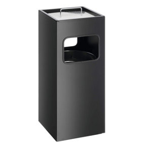 Durable Square Metal Waste Bin with Integrated Sand Ashtray - 17L - Black