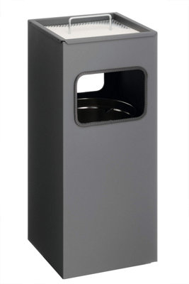 Durable Square Metal Waste Bin with Integrated Sand Ashtray - 17L - Charcoal