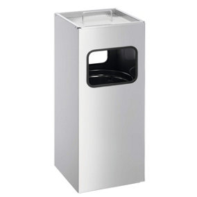 Durable Square Metal Waste Bin with Integrated Sand Ashtray - 17L - Silver