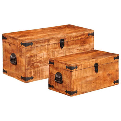 Durable Storage Chest Set 2 Pieces Rough Mango Wood