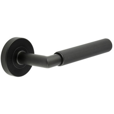 Durable Three One Six Linear Knurled Door Handle in Black Finish - Interior Handle