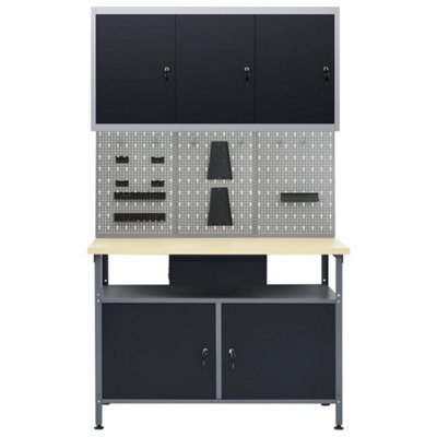 Durable Workbench with Three Wall Panels and One Cabinet