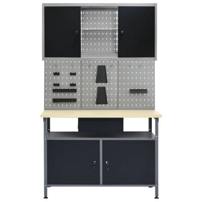 Durable Workbench with Three Wall Panels and One Cabinet