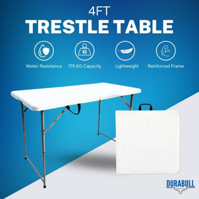 Durabull 4ft Folding Trestle Table 120cm White Folding Table