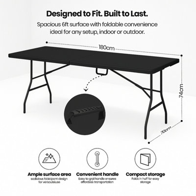 Durabull Black 6ft Folding Trestle Table 180cm White Folding Table