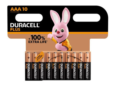 Duracell S19036 AAA Cell +100% Plus Power Batteries (Pack 10) DURAAA100P10