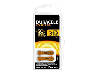 Duracell S447 Specialty Hearing Aid Batteries Size 312 (6 Pack) DUR312