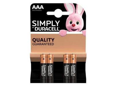 Duracell S5734 Simply AAA Alkaline MN2400 Batteries (Pack 4) DURBATAAA