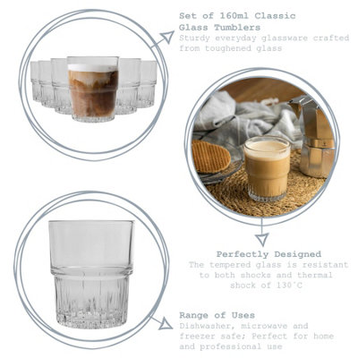 Duralex - Empilable Stackable Drinking Glasses - 160ml Tumblers for Water, Juice - Pack of 6