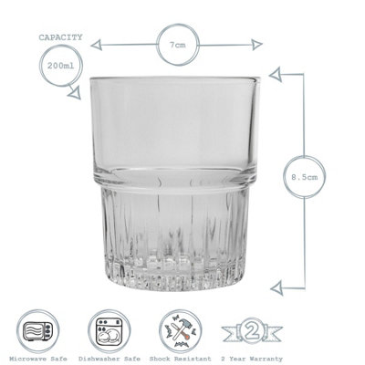 Duralex - Empilable Stackable Drinking Glasses - 200ml Tumblers for Water, Juice - Pack of 6