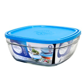 Duralex Freshbox Square Bowl with Blue Lid 23cm