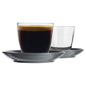 Duralex - Gigogne Mismatched Coffee Cup & Saucer Set - 220ml - Grey - 12pc