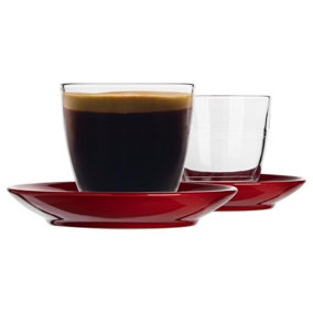Duralex - Gigogne Mismatched Coffee Cup & Saucer Set - 220ml - Red - 12pc