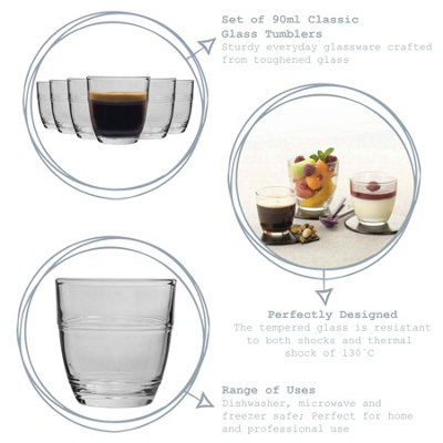 Duralex - Gigogne Shot Glass Espresso Cups - 90ml Drinking Glasses - Pack of 6