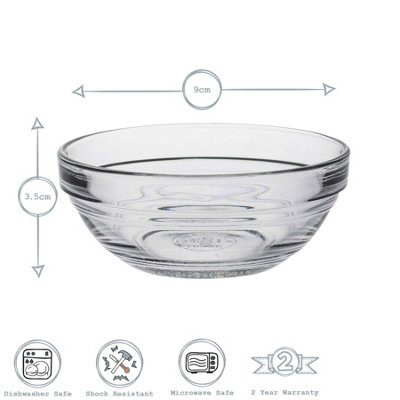 Duralex - Lys Glass Stacking Bowls for Kitchen, Serving - 9cm (3.5") - Pack of 6