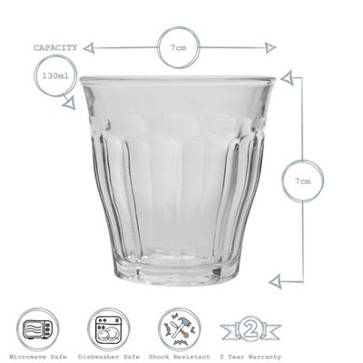 Duralex - Picardie Drinking Glasses - 130ml Tumblers for Water, Juice - Pack of 6