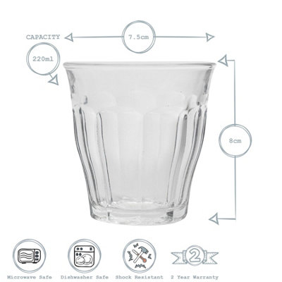 Duralex - Picardie Drinking Glasses - 220ml Tumblers for Water, Juice - Clear - Pack of 6