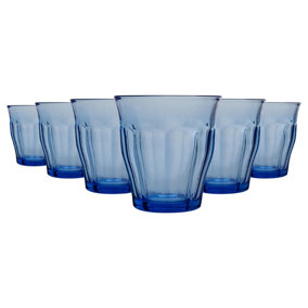 Duralex - Picardie Drinking Glasses - 250ml Tumblers for Water, Juice - Blue - Pack of 6