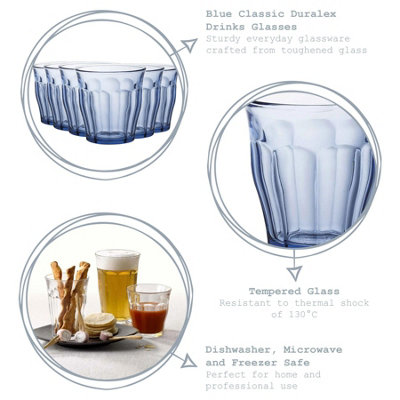 Duralex - Picardie Drinking Glasses - 310ml Tumblers for Water, Juice - Blue - Pack of 6