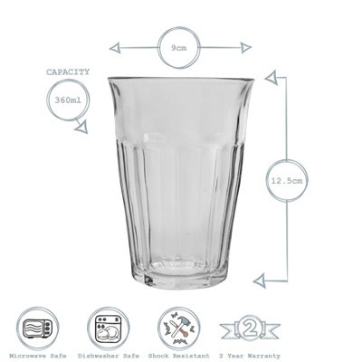 Duralex - Picardie Highball Cocktail Glasses - 360ml Glass Tumblers - Pack of 6