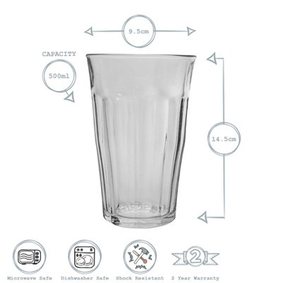 Duralex - Picardie Highball Cocktail Glasses - 500ml Glass Tumblers - Pack of 6