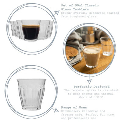 Duralex - Picardie Shot Glass Espresso Cups - 90ml Drinking Glasses - Clear - Pack of 6
