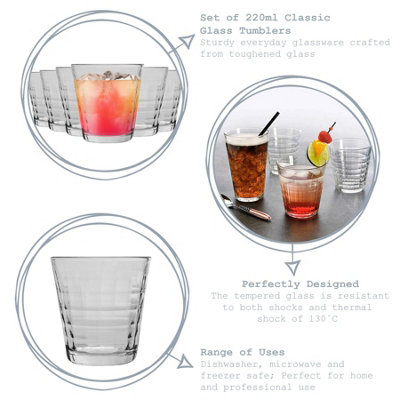 Duralex - Prisme Drinking Glasses - 220ml Tumblers for Water, Juice - Clear - Pack of 6