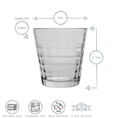 Duralex - Prisme Drinking Glasses - 220ml Tumblers for Water, Juice - Clear - Pack of 6