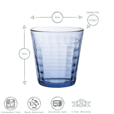 Duralex - Prisme Drinking Glasses - 275ml Tumblers for Water, Juice - Blue - Pack of 4