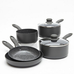 Durastone 5 Piece Grey Non-Stick Cookware Set - Aluminium Pots & Frying Pans