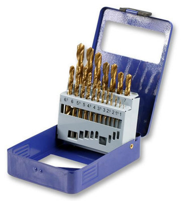 DURATOOL - 1mm-10mm Titanium Coated HSS Metal Drill Bit Set, 19 Piece