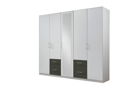 DURHAM 5 Door 4 Drawer wardrobe white and graphite drawers